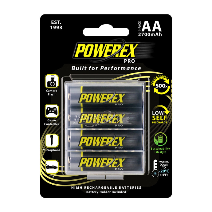 Powerex PRO Precharged AA Rechargeable Batteries  2700mAh (4-pack)